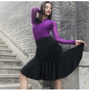 Black Latin dance fringed skirt Ladies Adult Latin Dance Dance Practice Skirts Cha Cha Ballroom Dance tassels Skirts