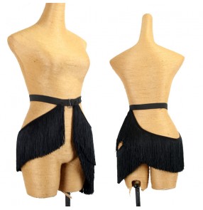 Black Latin dance tassels hollow skirt for women girls latin performance belt elastic waist dance practice clothes Latin dance dresses accessories