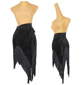 black leopard velvet Latin dance skirt latin dance hip scarf for women female one-piece triangle hip scarf with tassels practice clothes practice skirt for women