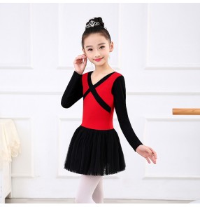 Black red ballet dress for girls children kids tutu skirts leotards practice exercises stage performance professional costumes dresses