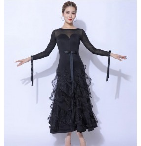 Black red ballroom dance dress for women female waltz tango dance dress foxtrot dance dress for female