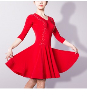 Black red competition women's female latin dance dresses professional salsa chacha rumba dance dresses