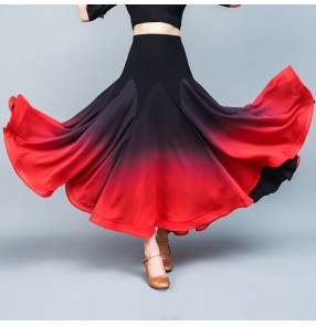 Black red gradient color ballroom dance skirts for women female modern dance flamenco waltz tango dance skirts for lady