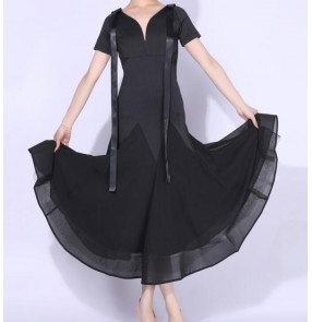 Black red gradient ribbon flowy ballroom dancing dresses for women girls standard foxtrot smooth ball room dance long swing skirts gown for female