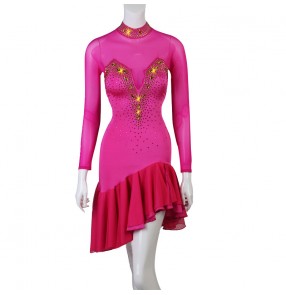 Black red royal blue pink rhinestones competition latin dance dress for women girls salsa chacha rumba dance dress costumes