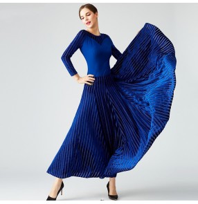 Black red royal blue striped ballroom dance dresses for women female waltz foxtrot tango dance dresses for women