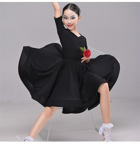 Black red violet turquoise yellow Latin dance Dress for kids girls one-piece competition ballroom professional modern dance dress for children