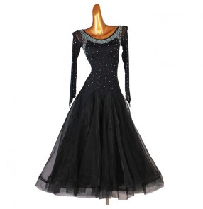 Black rhinestones competition ballroom dancing dress for women girls waltz tango dance dress costumes for female