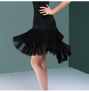 Black roayl blue fringes latin dance skirts for women female 