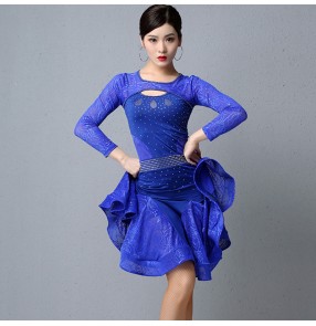 Black royal blue competition latin dance dress costumes for women female salsa chacha rumba dance dresses