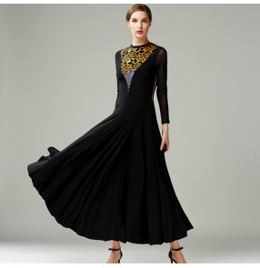 Black velvet ballroom dance dress for women waltz tango foxtrot smooth standard ballroom dancing dress for female
