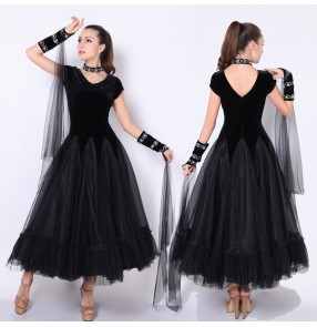 Black velvet competition ballroom latin dance dresses rhinestones stage performance waltz tango dance dresses