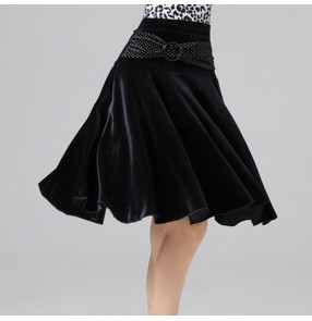 Black velvet latin ballroom dancing skirts for women girls salsa cha cha rumba dance skirts for female