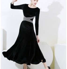 Black Velvet with silver ballroom dance dresses for women stage performance waltz tango dance dress for female lady ballroom dancing skirts