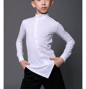 Black white Latin dance shirts for boys competition tops training clothes boys long-sleeved exercise clothes tops for kids