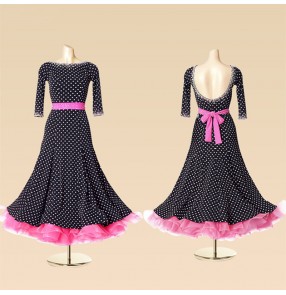 Black white polka Dot flamenco Dance dresses modern dance ballroom dancing dress fishbone with bline rhinestones Waltz Tango big swing skirts