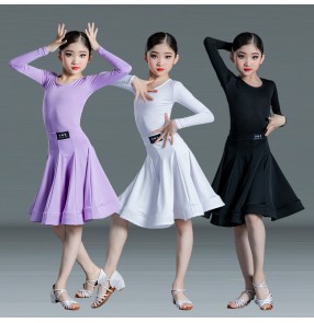 Black white purple latin dance dresses for girls kids children ballroom dancing costumes modern dance skirts latin salsa dance dress for kids