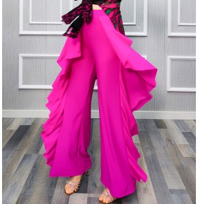 Black white royal blue red flowy fringes latin dance pants wide leg salsa rumba waltz tango foxtrot long swing pants for female