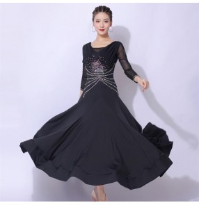 Black wine colored diamond competition ballroom dance dress for women stage performance tango waltz foxtrot dance dresses