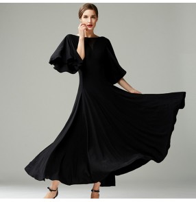 Black wine long length ballroom dance dress for women tango waltz ballroom dancing dress for female 