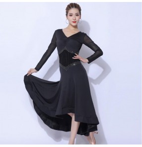 Black wine long sleeves ballroom dance dresses for women stage performance waltz tango foxtrot dance dress for female