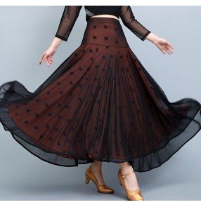 Black with apricot ballroom dancing skirts for women lady stage performance practice exercises tango waltz dance skirts for female