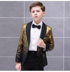 Black with gold sequin boy jazz dance blazers kids model show drummer singers host stage performance coat blazer