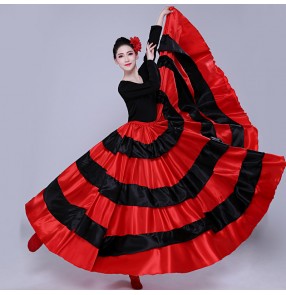 Black with red flamenco dance skirts for women paso double spanish bull dance swing skirts ballroom dance skirts for female