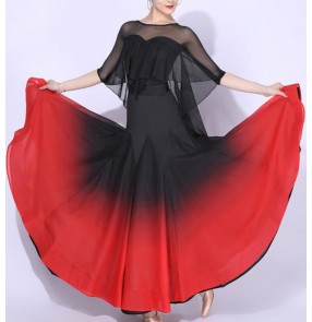 Black with red gradient ballroom dancing dresses for women girls ruffles necks flowy ball room waltz tango foxtrot smooth dance long skirts for female