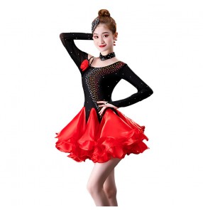 Black with red latin dance dress for women Sailor Dance Three Steps Performance Costumes Ballroom Dance Female Latin Dance Competition Performance Costume