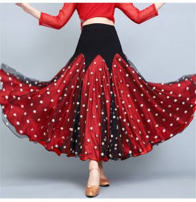 Black with red polka dot ballroom dance skirts for female stage performance practice ballroom dancing swing skirts tango waltz dance skirts for female