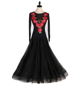Black with rose pattern girls women flamenco ballroom dancing dresses waltz tango competition performance dresses