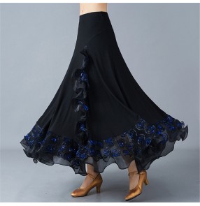 Black with royal blue ballroom dancing skirts for women waltz tango ballroom dancing skirts for female lady swing practice stage performance swing skirts