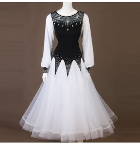 black with white Ballroom dancing dresses for women girls waltz tango dance dresses