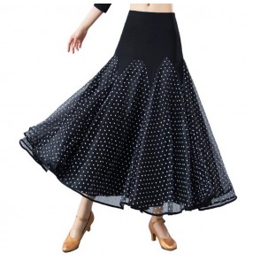 Black with white polka dot competition women ballroom dancing skirts female women's stage performance waltz tango dancing skirts