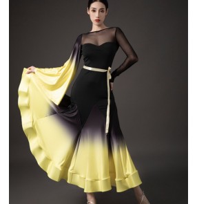 Black with yellow gradient colored ballroom dancing dresses for women young girls foxtrot rhythm smooth dance long skirt dress for female