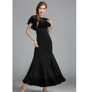 Black Women Standard Ballroom Dresses ladies Long Sleeve Lycra Stretchy Dancing Costume Adult Waltz Ballroom Competition Dance Dress