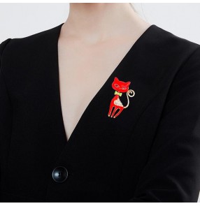 bling cat Brooch for women and men rhinestone cartoon cat alloy silk scarf buckle pin animal coat suit shirt decoration accessories