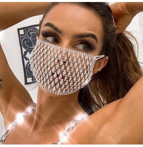 Bling rhinestones hollow face masks for women masquerade party night club photos shooting stage performance mouth mask for female