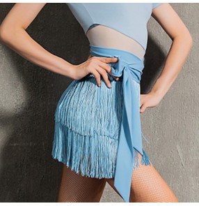 Blue black pink fringe latin dance skirts for women girls salsa cha cha cha jive dance hip scarf wrap skirts for female