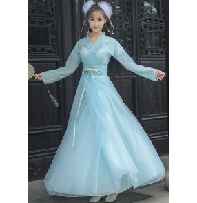 Blue Hanfu for women chinese ancient traditional clothing han tang ming dynasty gown for female fairy princess cosplay dress video photos shooting clothes