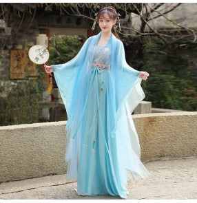 Blue Hanfu for women Han Tang Ming dynasty chinese ancient traditional clothing for female fairy princess cosplay robe shooting annual party dance performance costume