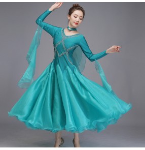 Blue red ballroom dancing dresses for women female waltz tango competition dance dresses