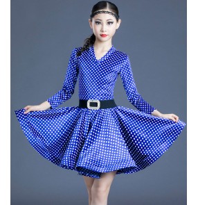 blue red velvet Latin dance dresses for girls dance practice clothes polka dot dress children professional competition regulations performance clothes