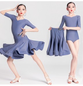 Blue silver latin dance dresses for girls kids junior ballroom salsa stage performance outfits for children