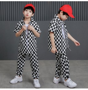 Boy children hiphop street dance costumes fashion kids children school show stage performance gogo dancers plaid shirts and pants