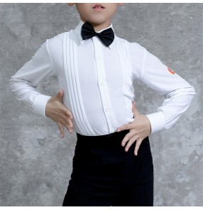 Boy children white latin dance shirts ballroom latin dance body tops stage performance competition dance shirts for kids 