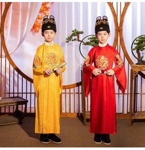 Boy chinese Ancient folk Costume han Ming Song Dynasty Emperor king cosplay robe Prince dragon robe for kids Stage performance drama cosplay gown photo studio wear