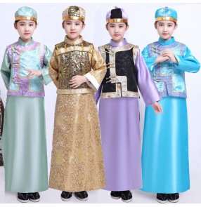 Boy chinese ancient Qing dynasty performance robes kids prince little emperor Manchu young master Age Belle clothing emperor cosplay costumes for kids