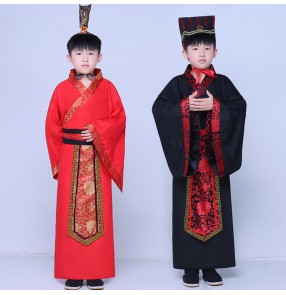 Boy chinese folk dance costumes for kids children ancient traditional hanfu qing dynasty minister photos drama dance studio cosplay kimono dress